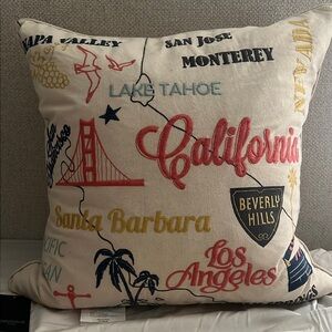 NWT California Embroidered Decorative Accent Pillow (20”x20”)